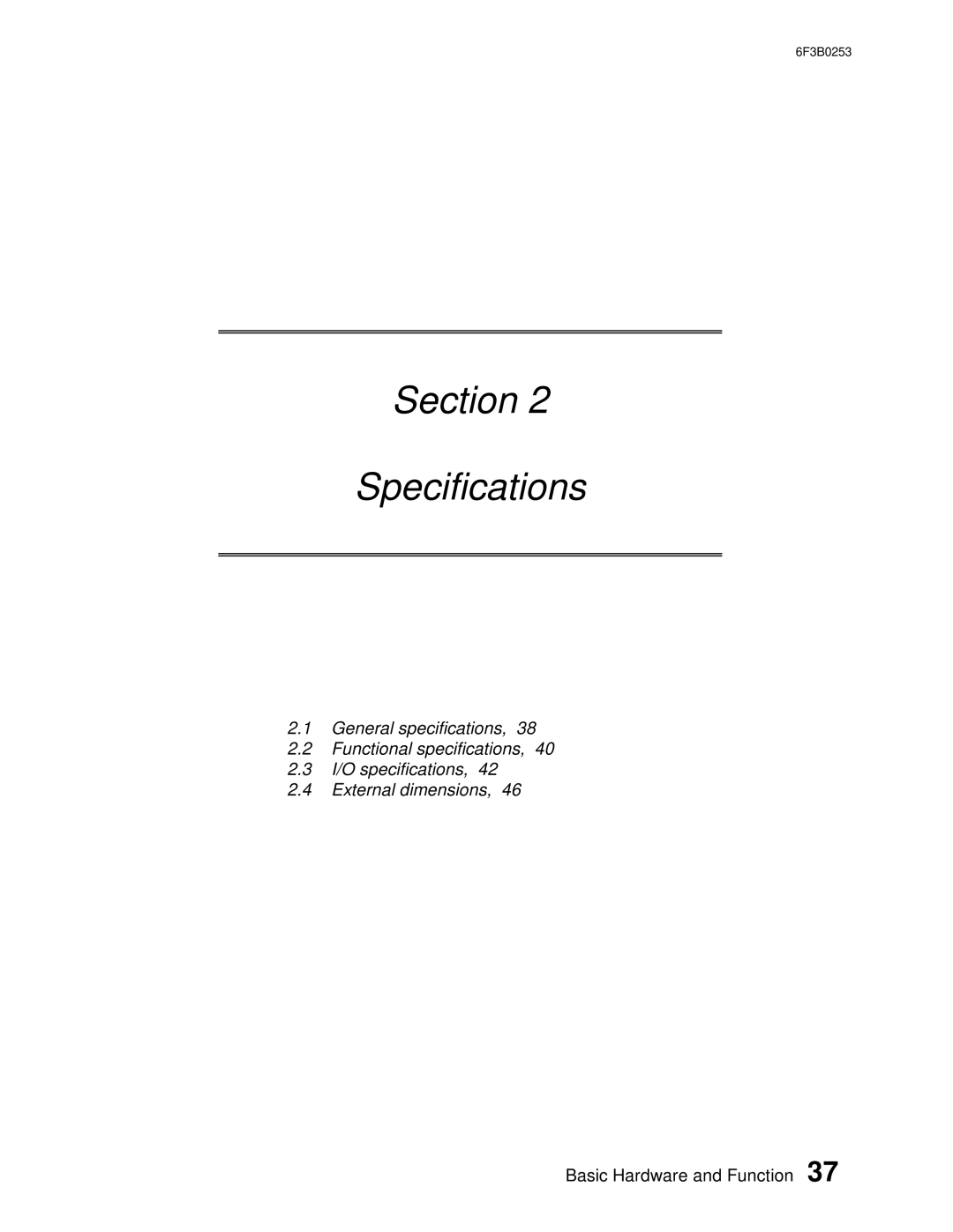 Toshiba 6F3B0253 user manual Section Specifications 