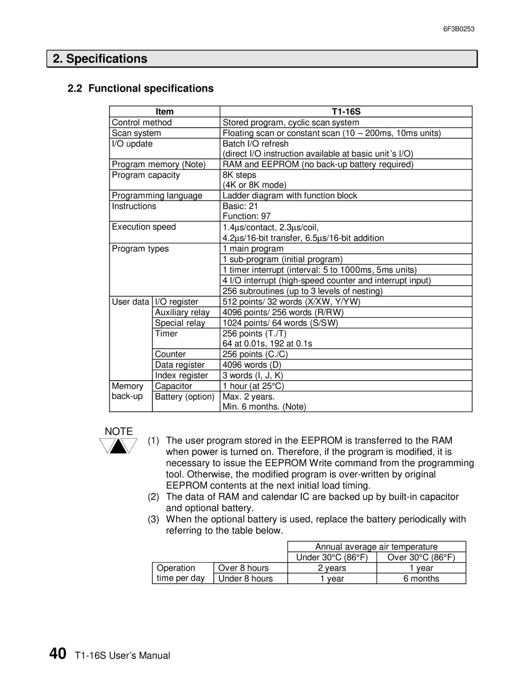 Toshiba 6F3B0253 user manual Functional specifications 