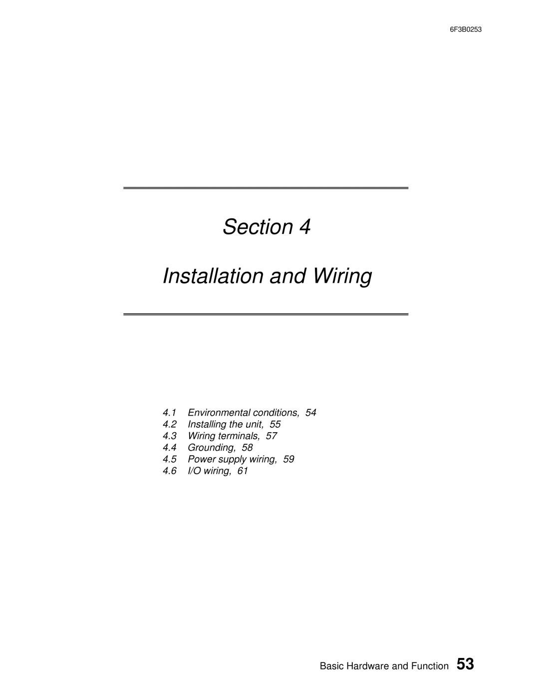 Toshiba 6F3B0253 user manual Section Installation and Wiring 