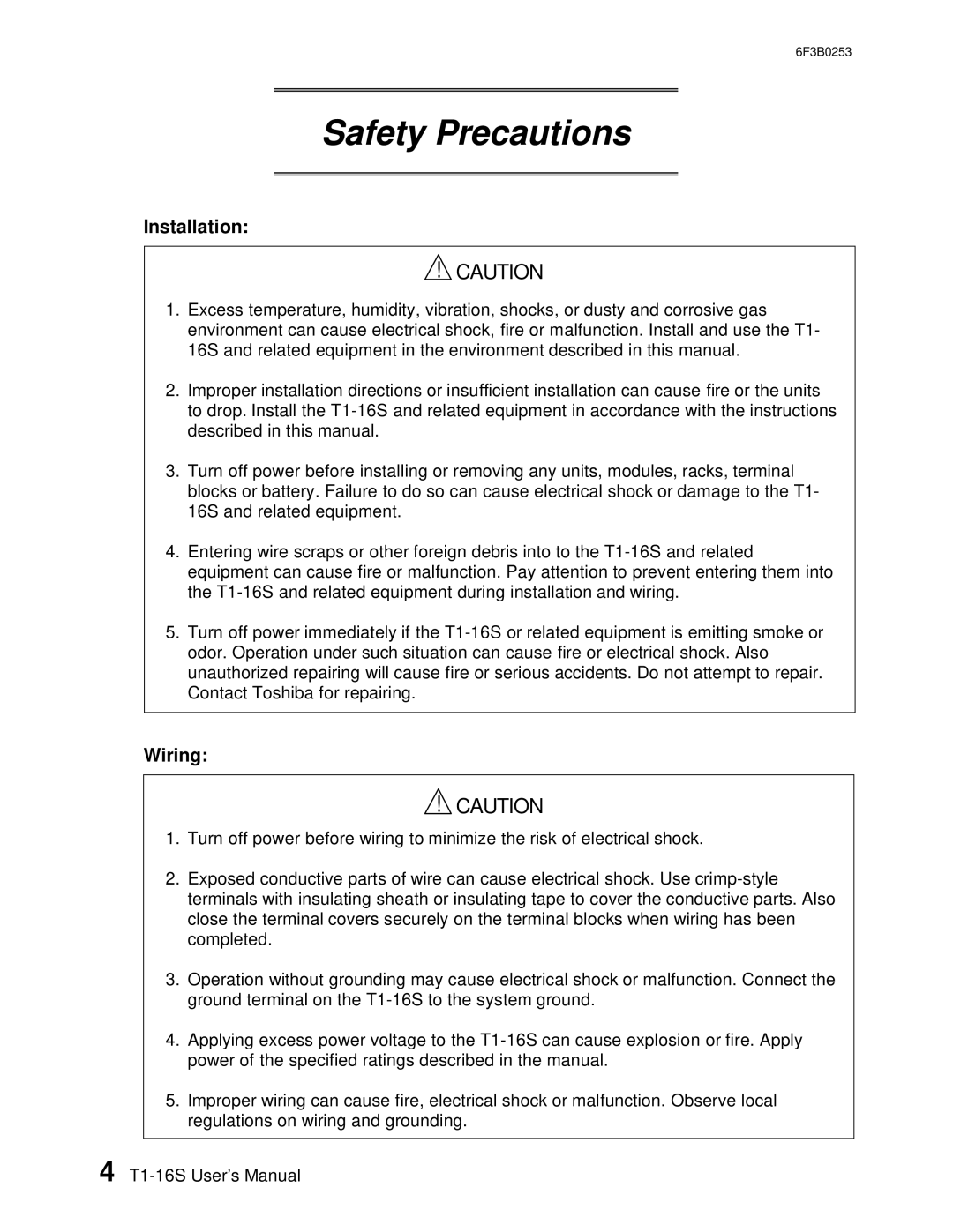 Toshiba 6F3B0253 user manual Installation, Wiring 