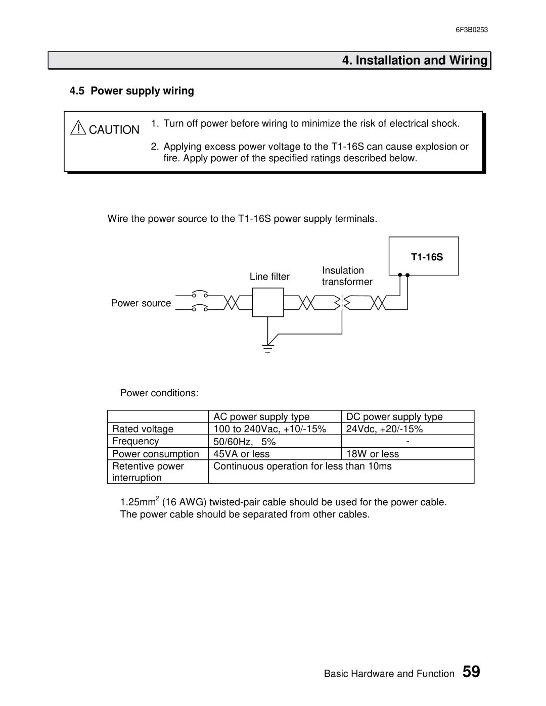 Toshiba 6F3B0253 user manual Power supply wiring 