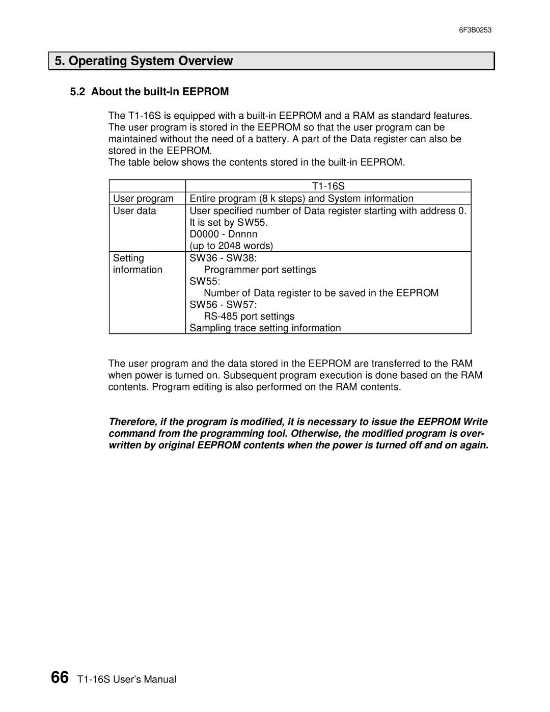 Toshiba 6F3B0253 user manual About the built-in Eeprom 