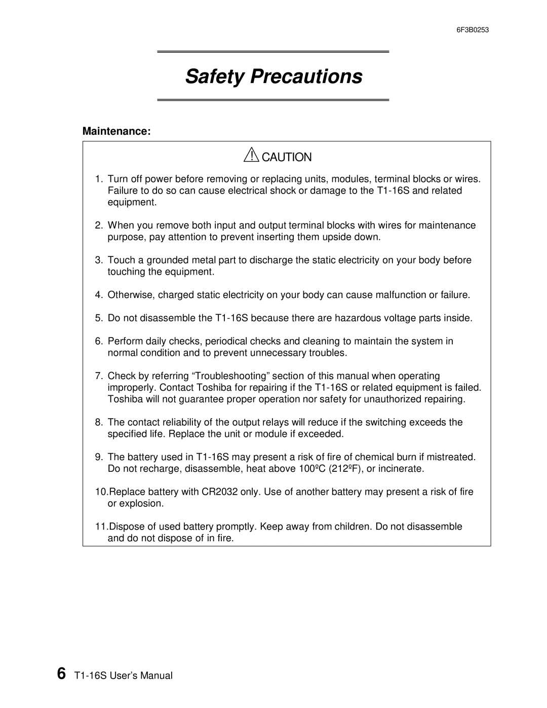 Toshiba 6F3B0253 user manual Maintenance 