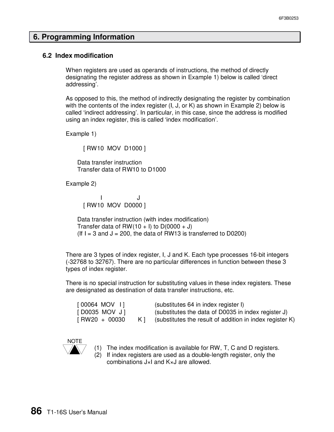 Toshiba 6F3B0253 user manual Index modification 