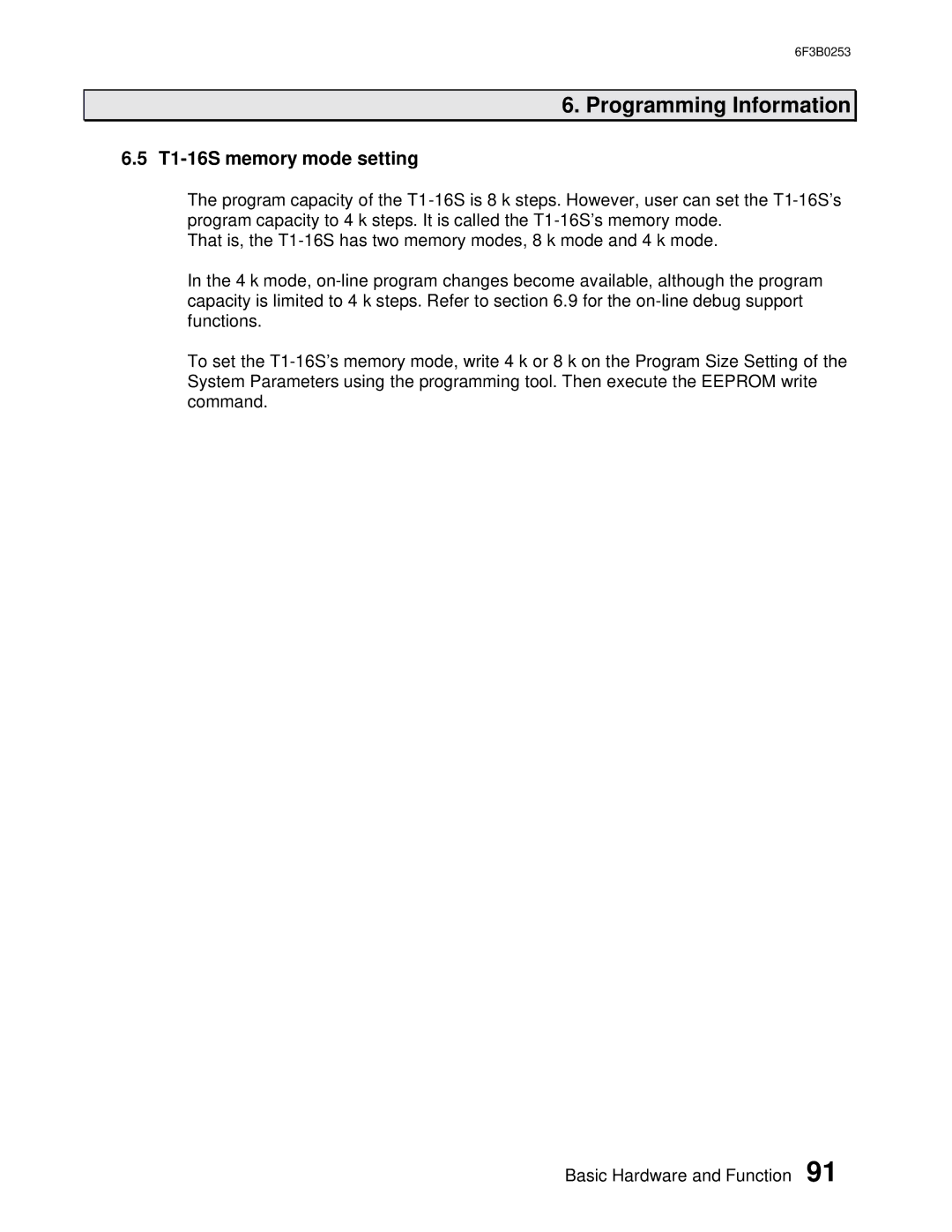 Toshiba 6F3B0253 user manual T1-16S memory mode setting 