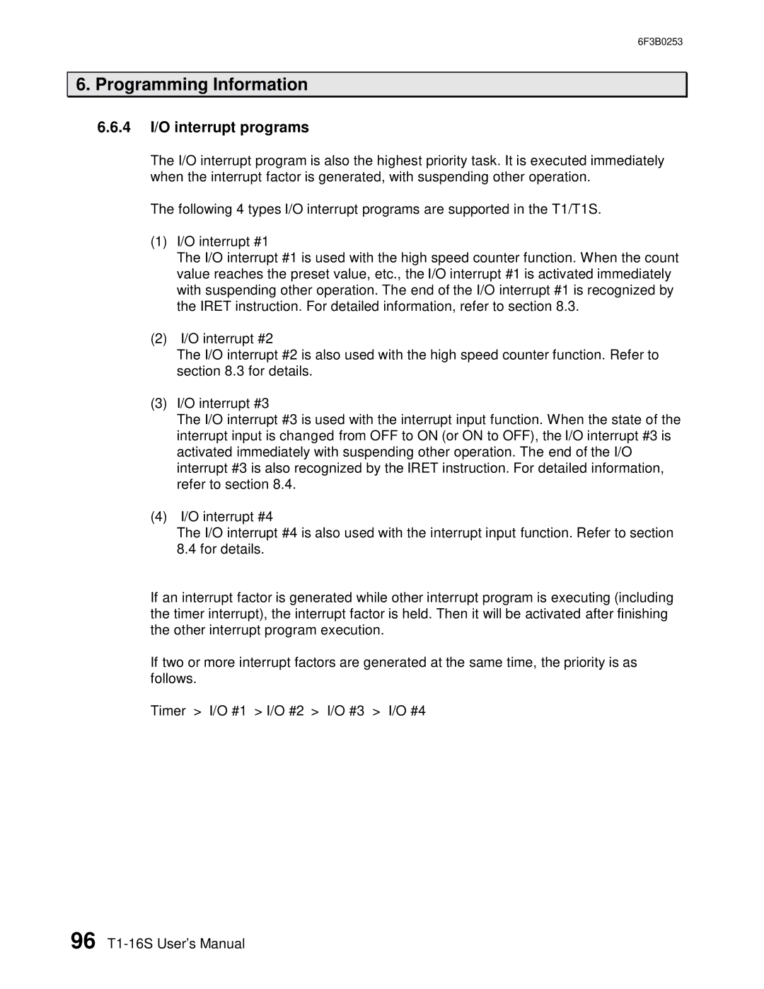 Toshiba 6F3B0253 user manual 4 I/O interrupt programs 