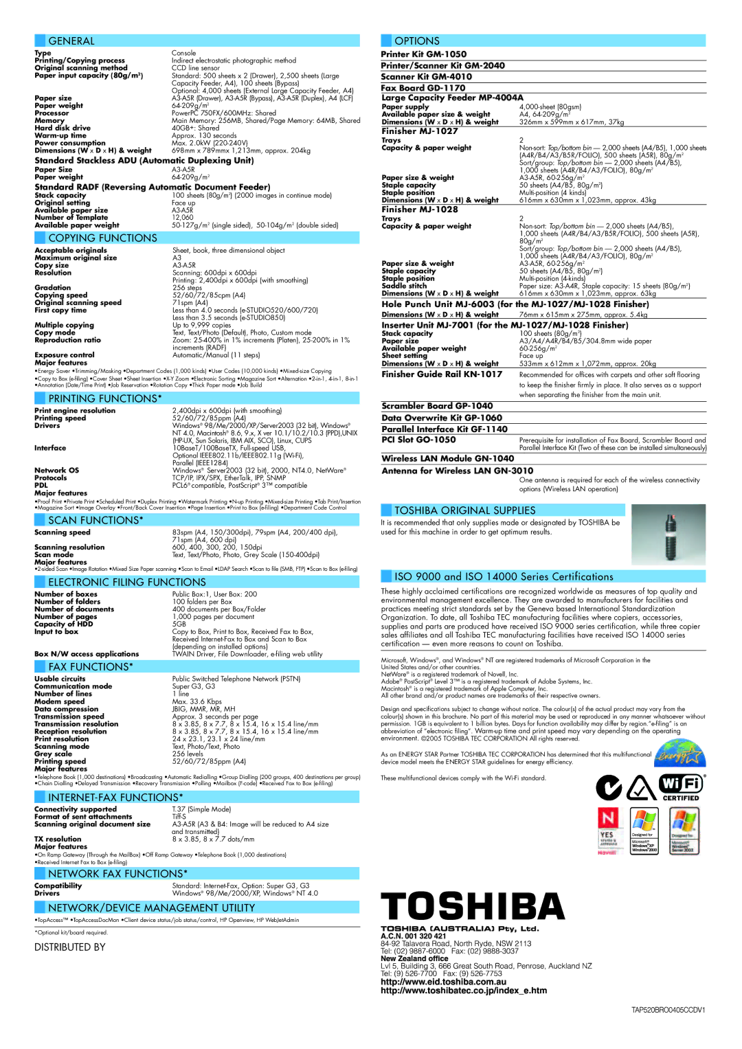 Toshiba 720, 520, 850, 600 manual Distributed by 