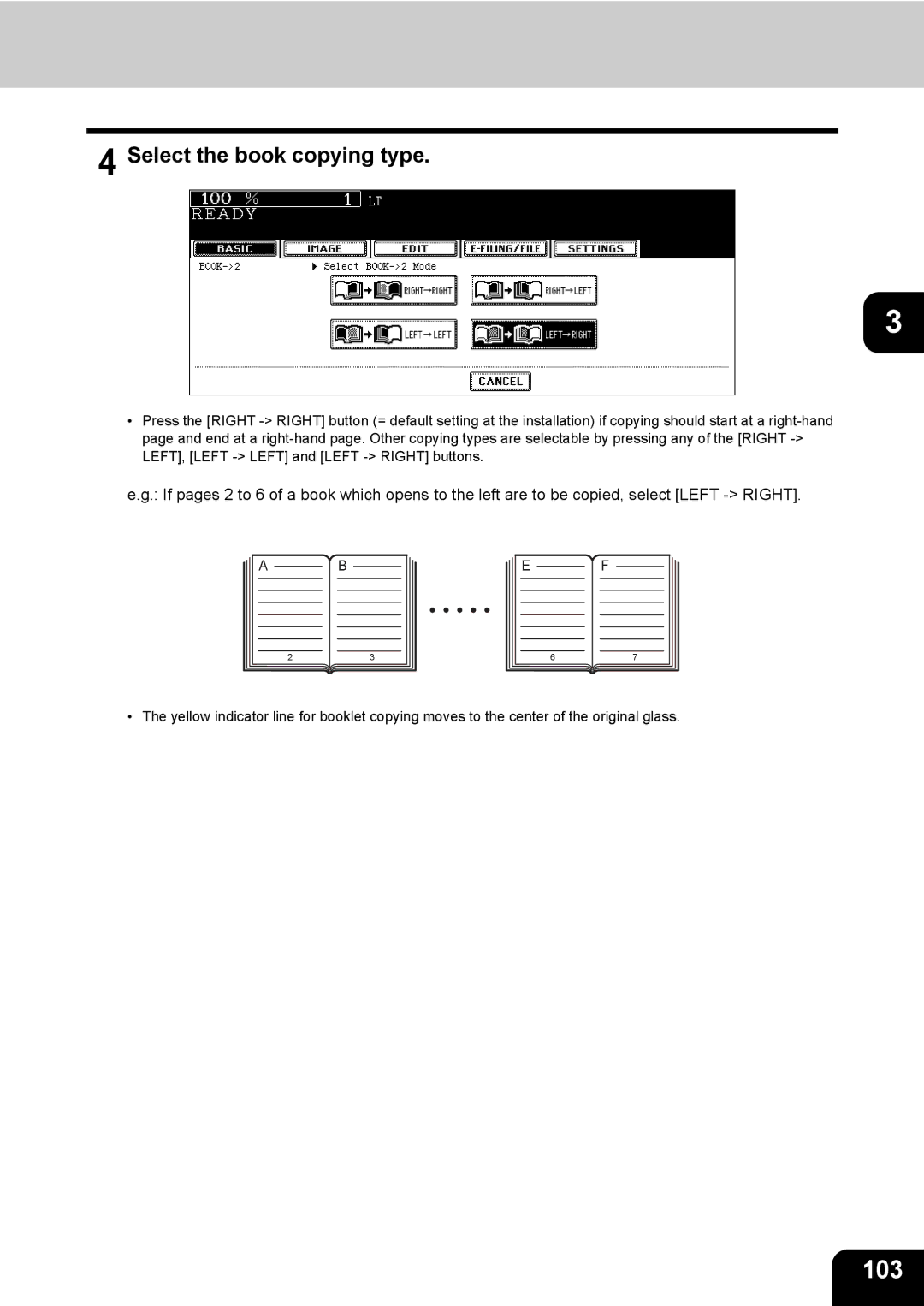 Toshiba 850, 720 manual 103, Select the book copying type 