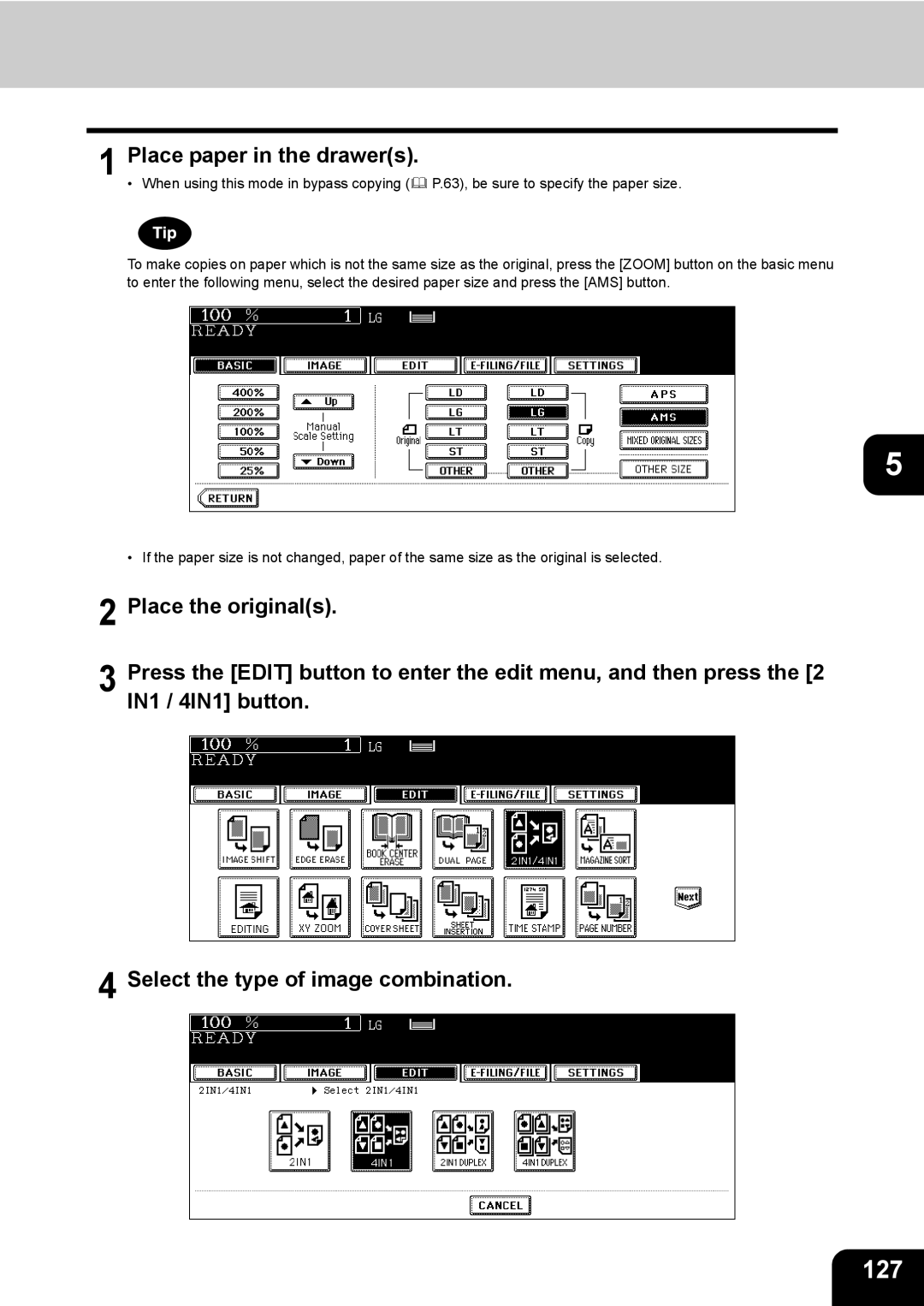 Toshiba 850, 720 manual 127, Place paper in the drawers 