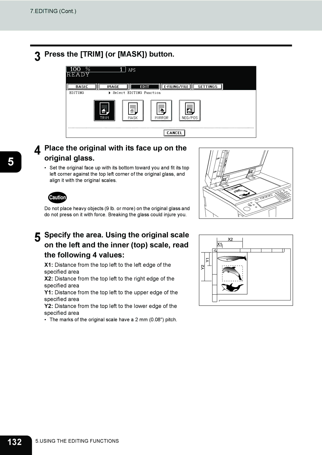 Toshiba 720 132, Specify the area. Using the original scale, On the left and the inner top scale, read, Following 4 values 