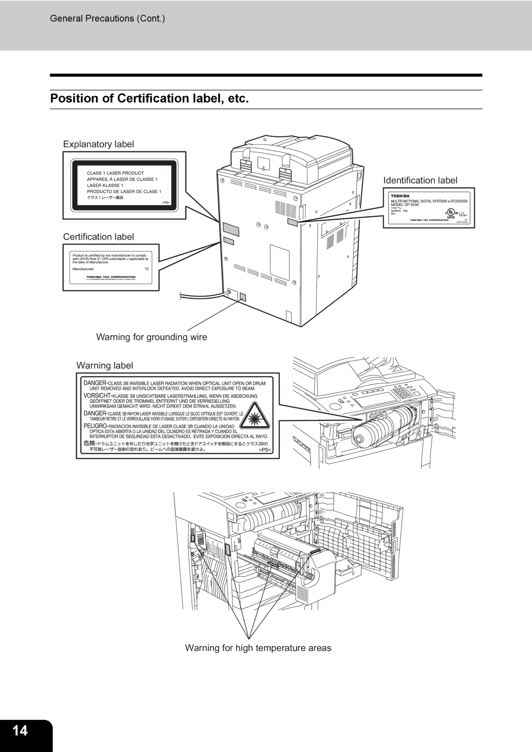 Toshiba 720, 850 manual Position of Certification label, etc 