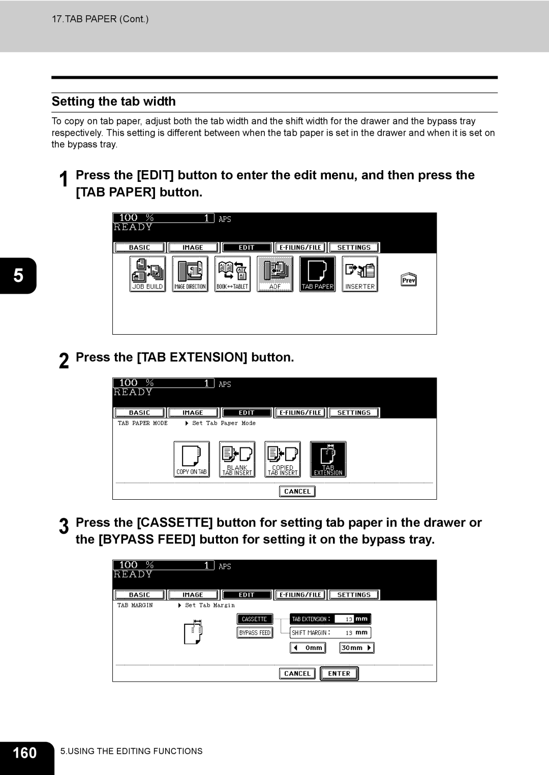 Toshiba 720, 850 manual 160, Setting the tab width 