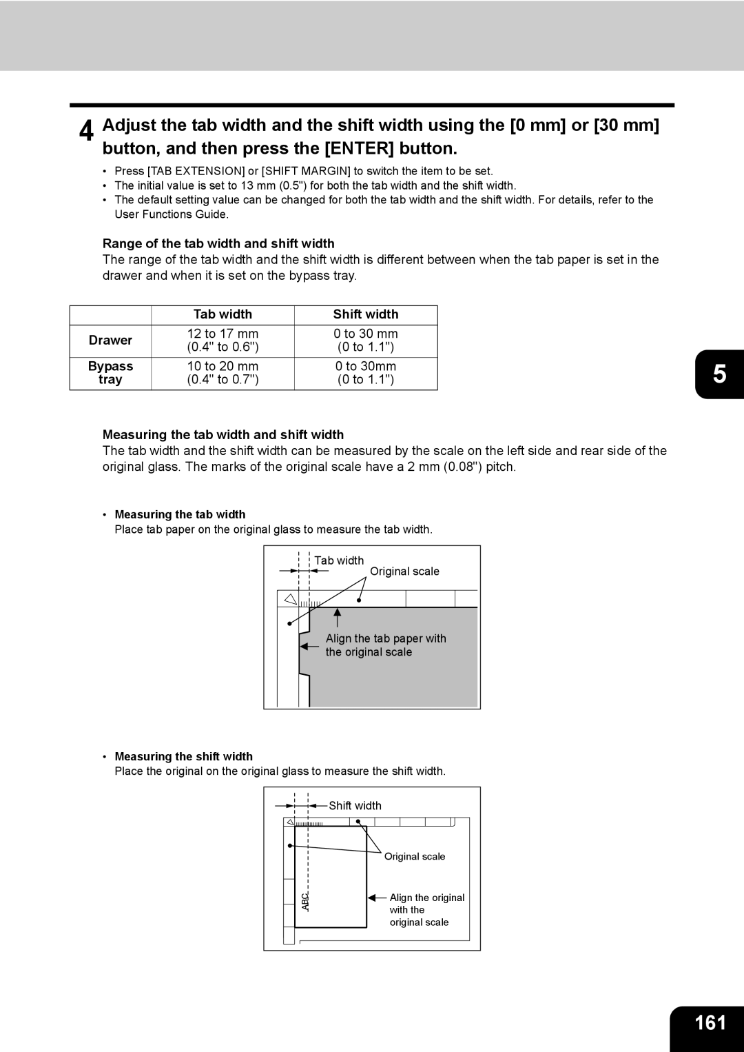 Toshiba 850, 720 manual 161, Range of the tab width and shift width, Tab width Shift width, Bypass 