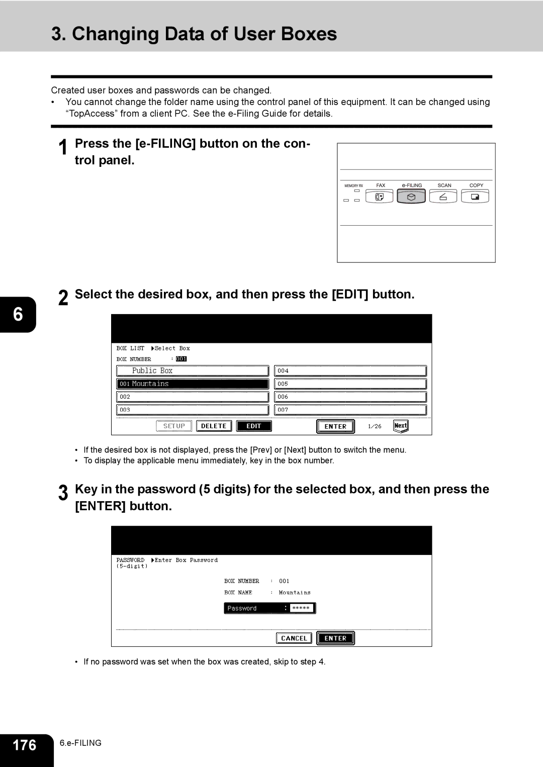 Toshiba 720, 850 manual Changing Data of User Boxes 