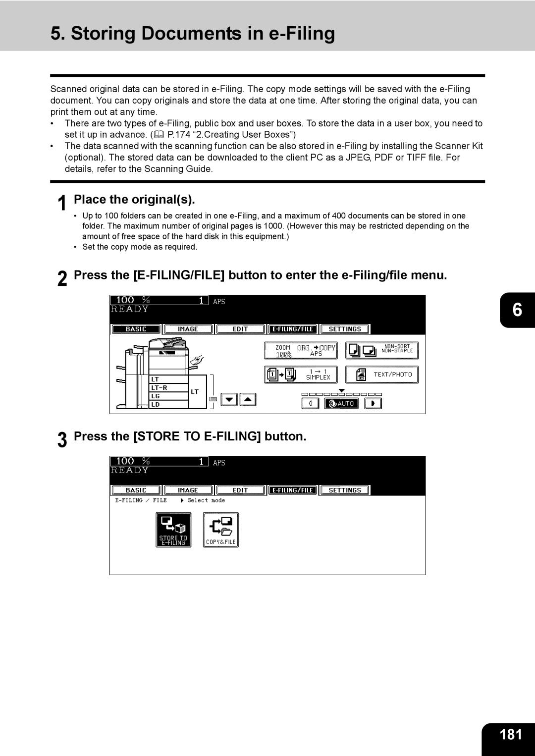 Toshiba 850, 720 manual Storing Documents in e-Filing, 181 