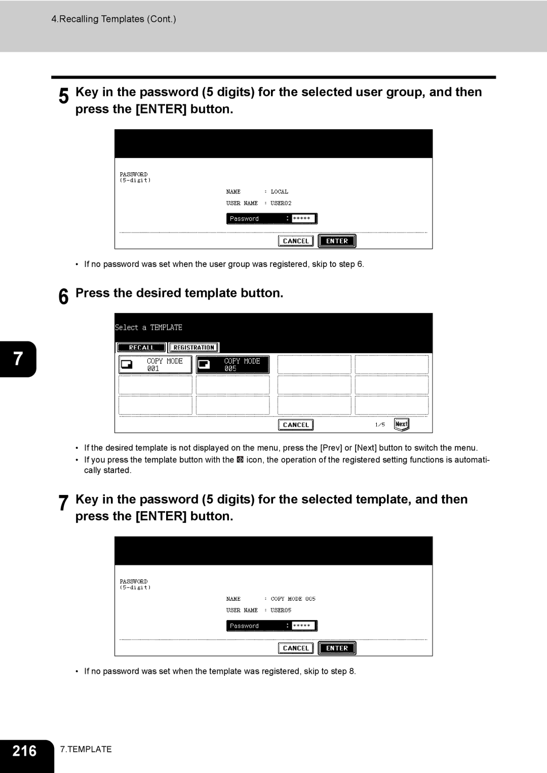 Toshiba 720, 850 manual 216 7.TEMPLATE 