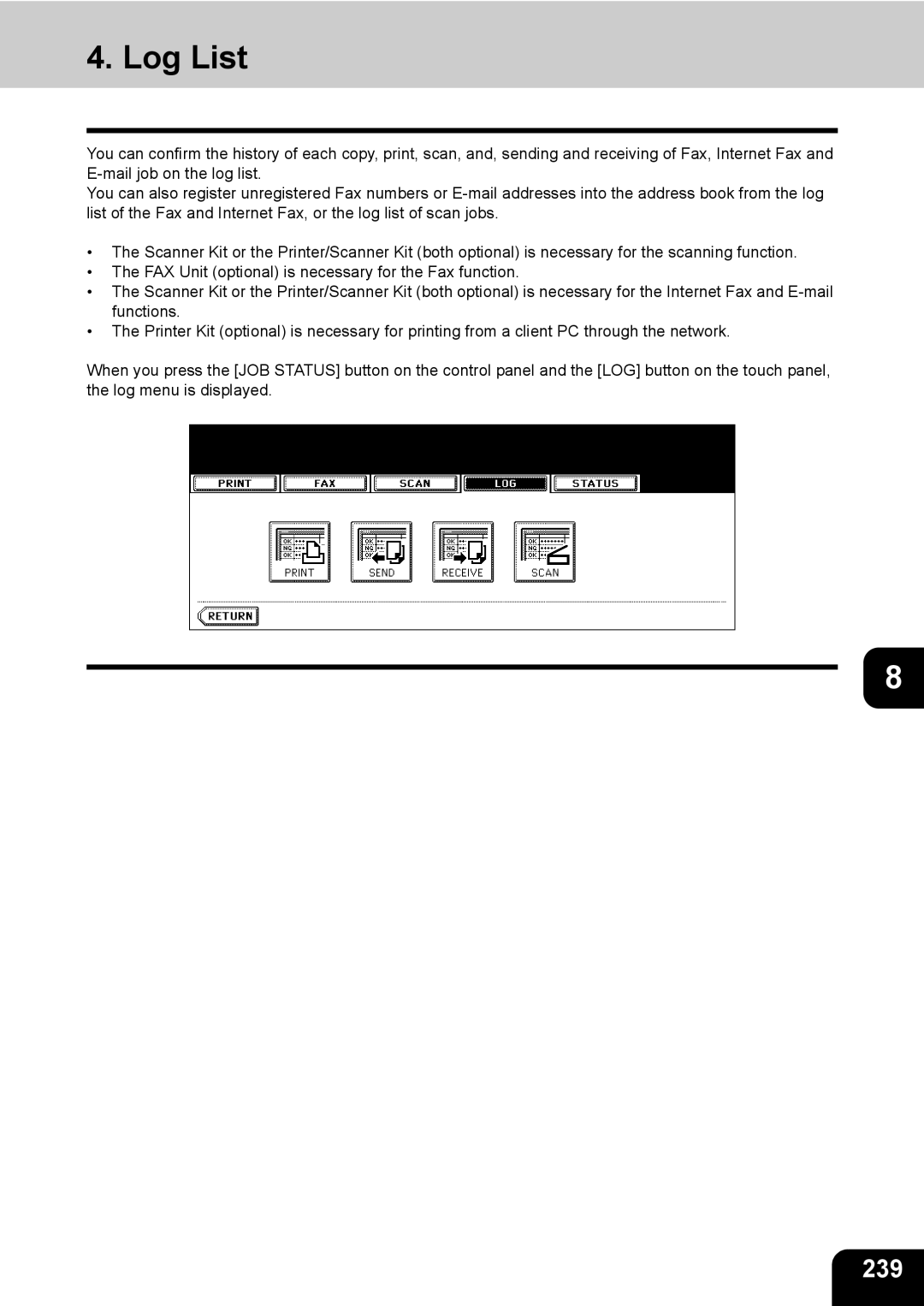 Toshiba 850, 720 manual Log List, 239 