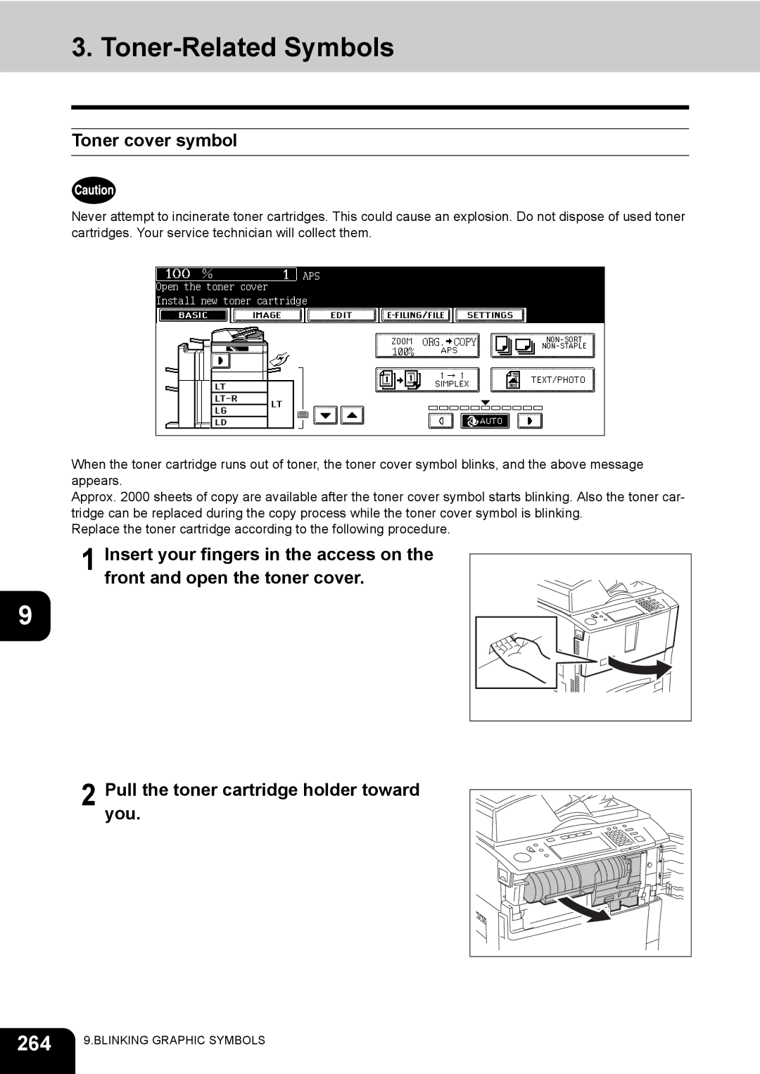 Toshiba 720, 850 manual Toner-Related Symbols, 264, Toner cover symbol 