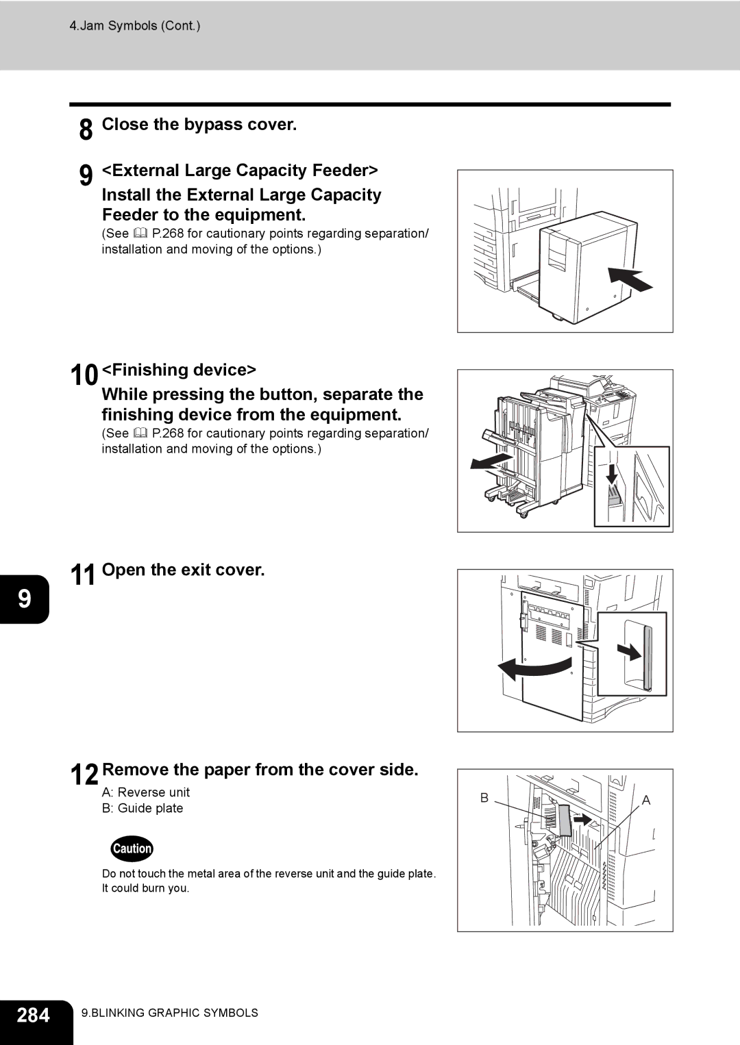 Toshiba 720, 850 manual 284, Open the exit cover 12Remove the paper from the cover side 