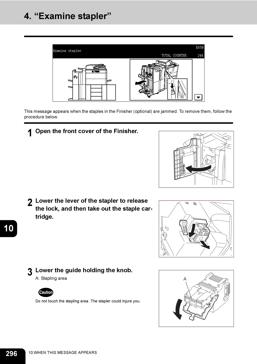 Toshiba 720, 850 manual Examine stapler, 296 