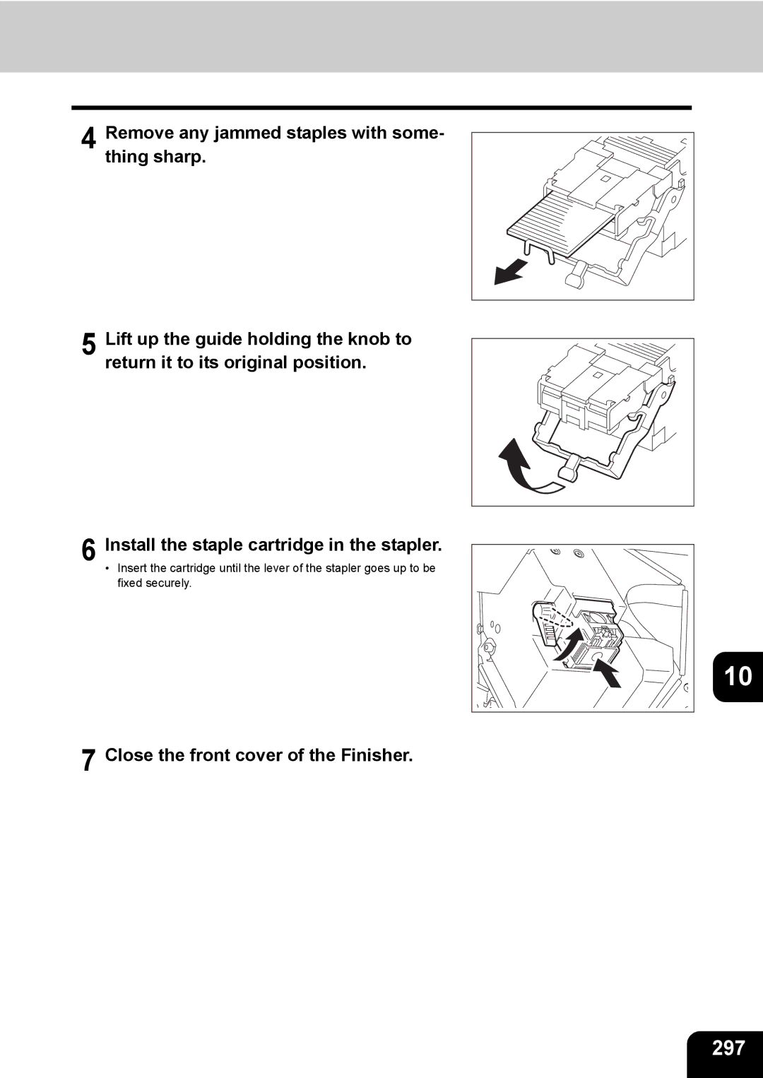 Toshiba 850, 720 manual 297, Close the front cover of the Finisher 