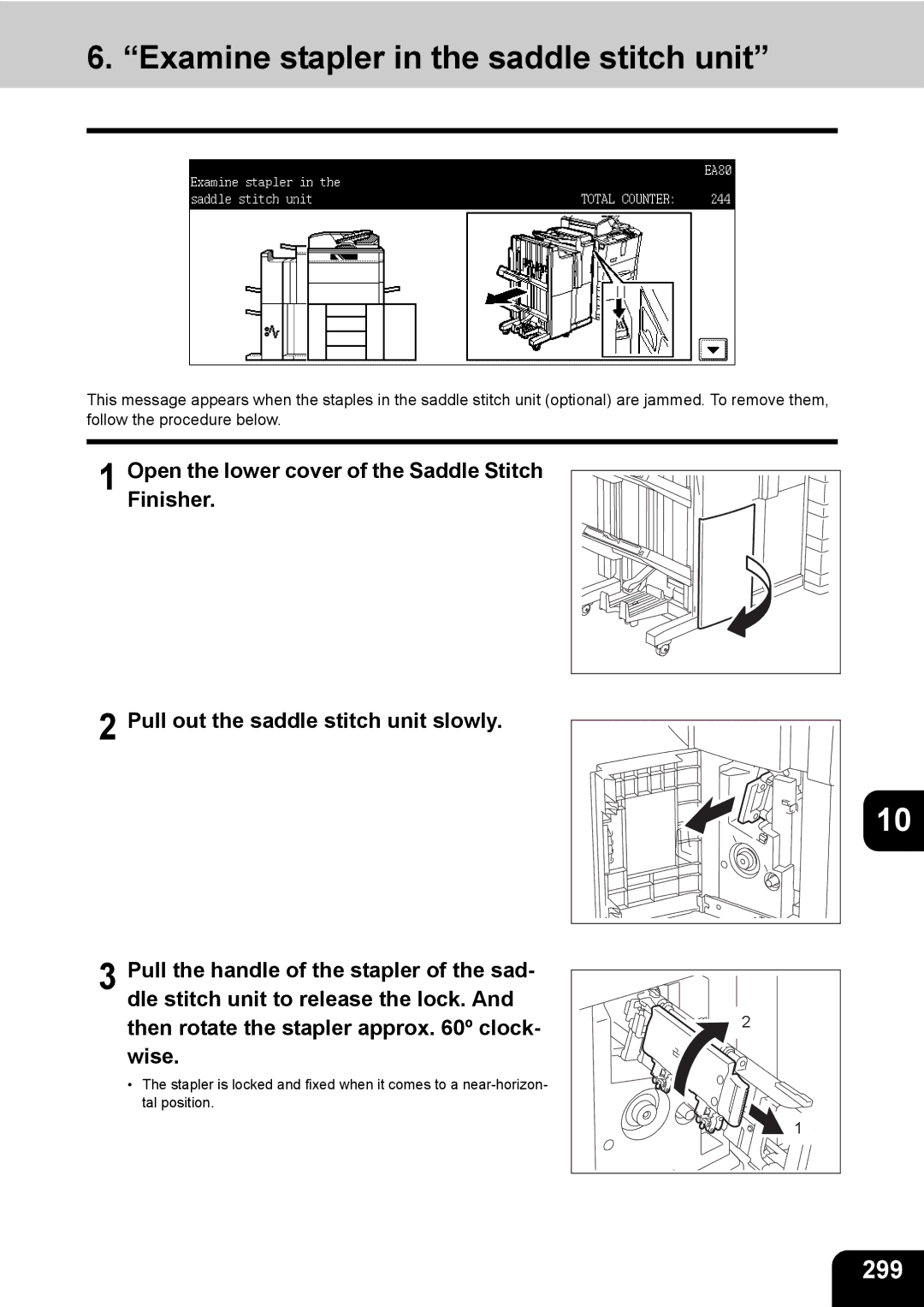 Toshiba 850, 720 manual Examine stapler in the saddle stitch unit, 299 