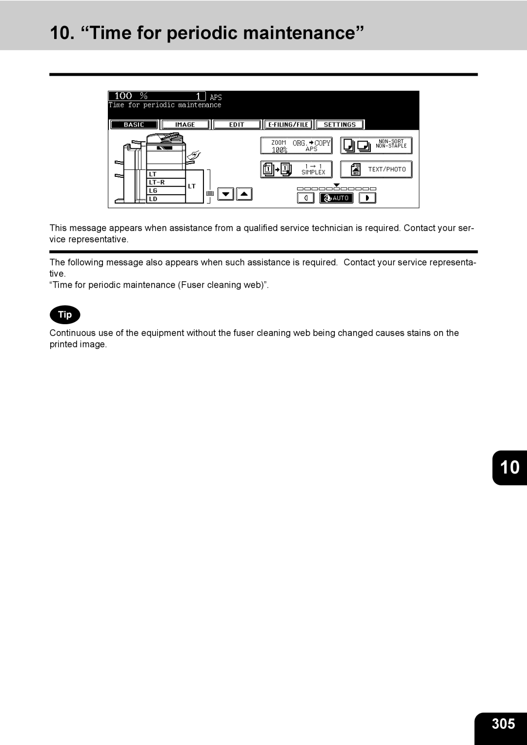 Toshiba 850, 720 manual Time for periodic maintenance, 305 