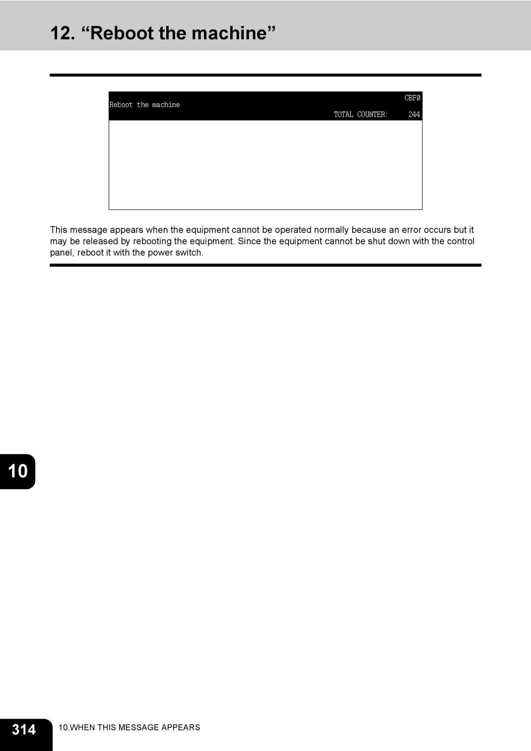Toshiba 720, 850 manual Reboot the machine, 314 