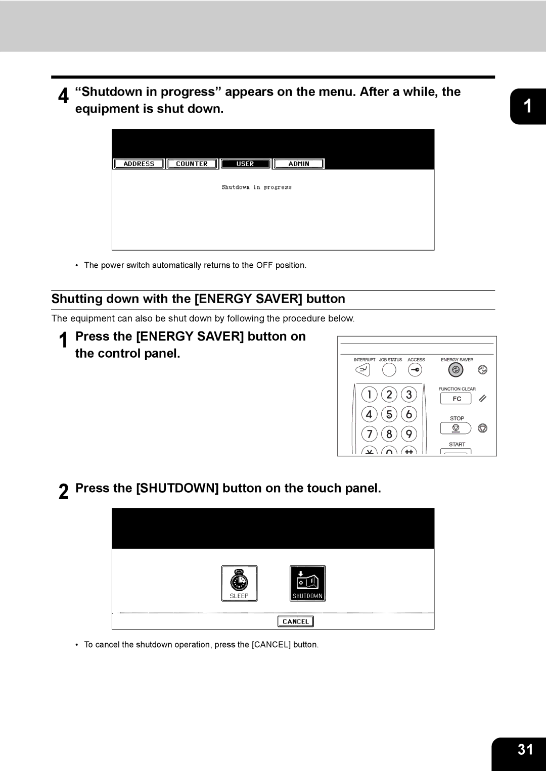 Toshiba 850, 720 manual Shutting down with the Energy Saver button 