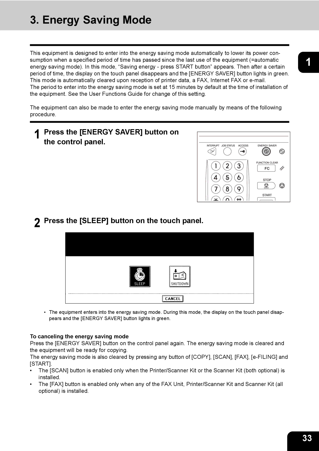 Toshiba 850, 720 manual Energy Saving Mode, To canceling the energy saving mode 