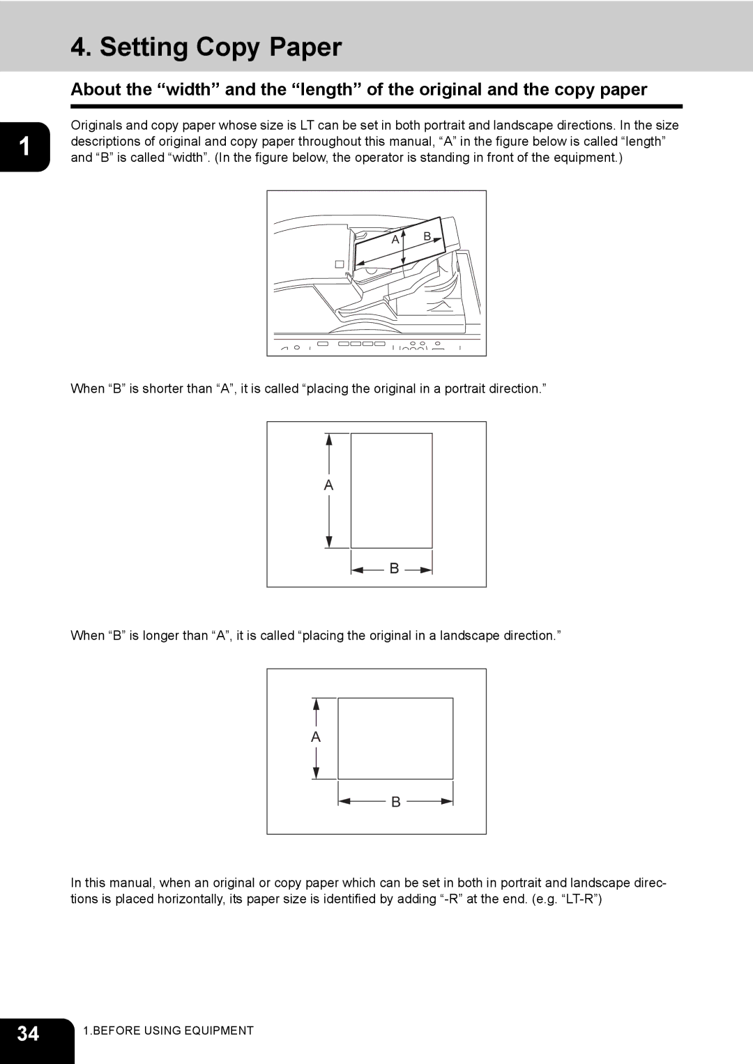 Toshiba 720, 850 manual Setting Copy Paper 