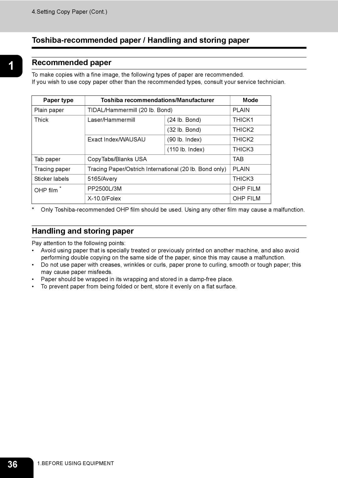 Toshiba 720, 850 manual Toshiba-recommended paper / Handling and storing paper, Recommended paper 