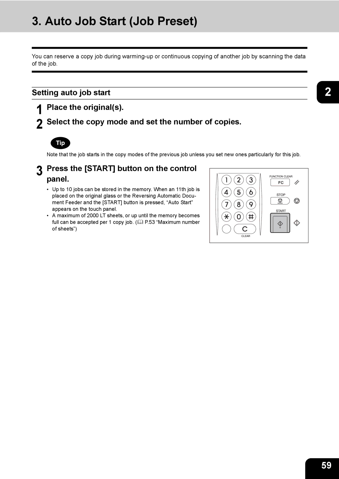 Toshiba 850, 720 manual Auto Job Start Job Preset, Setting auto job start 