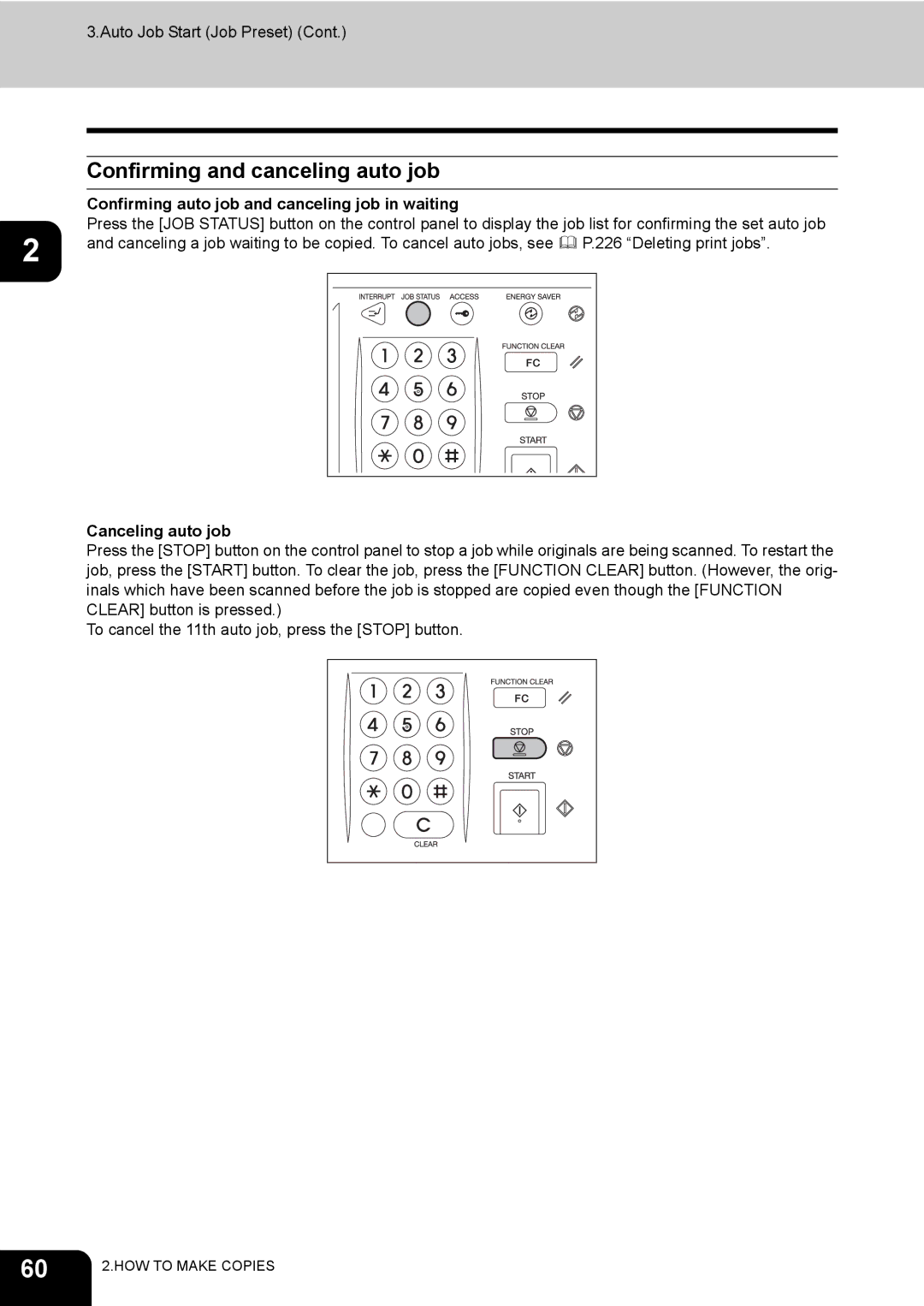 Toshiba 720, 850 Confirming and canceling auto job, Confirming auto job and canceling job in waiting, Canceling auto job 