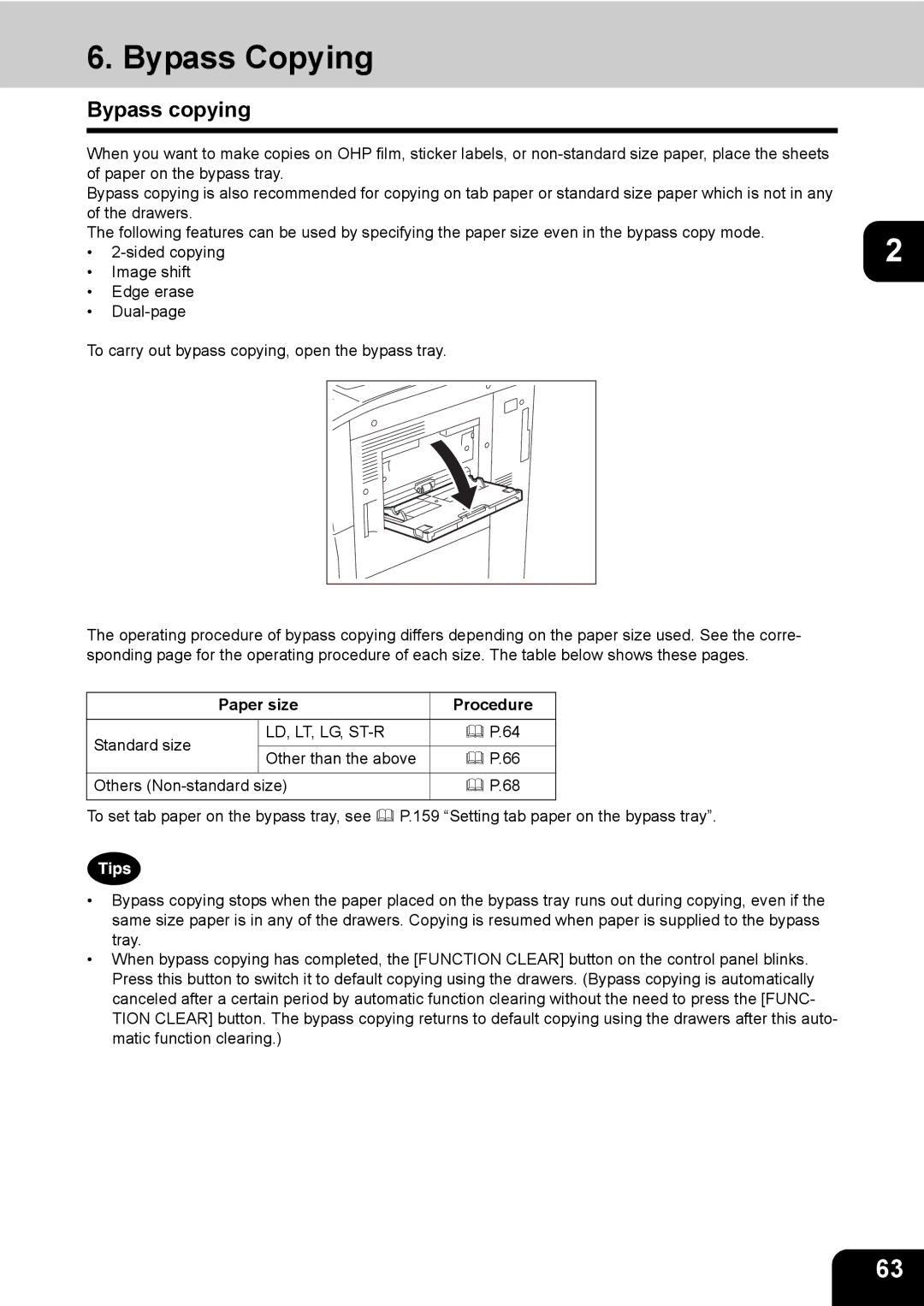 Toshiba 850, 720 manual Bypass Copying, Bypass copying, Paper size Procedure 