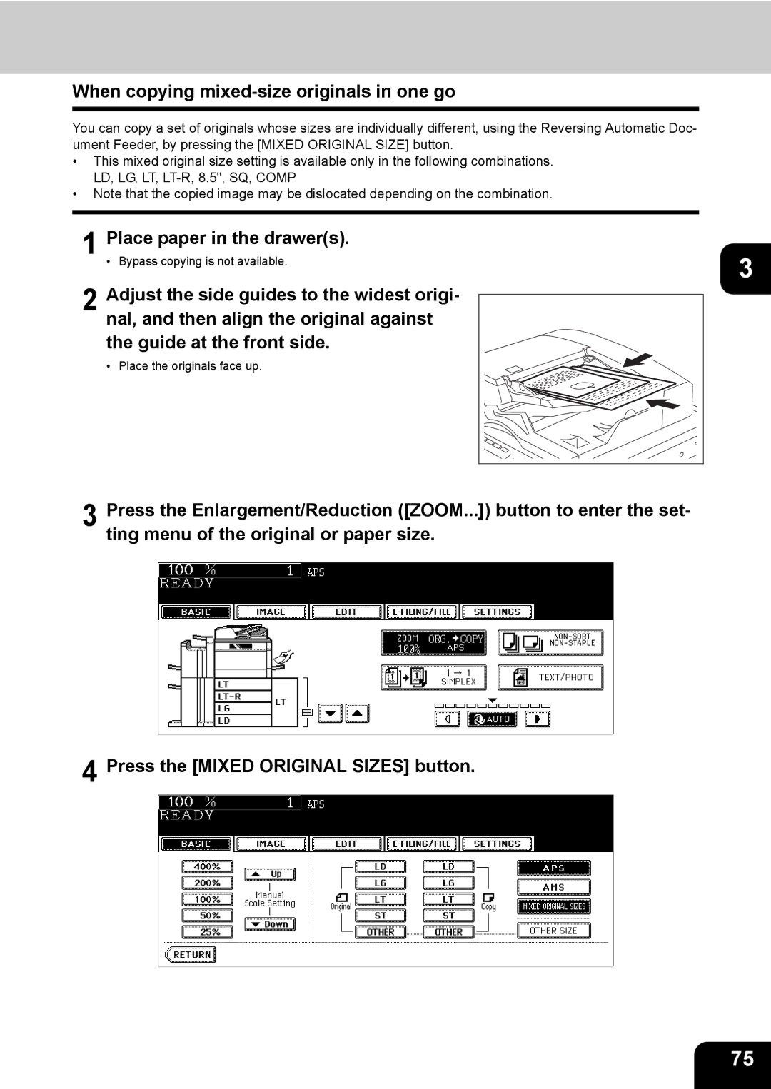 Toshiba 850, 720 manual When copying mixed-size originals in one go 