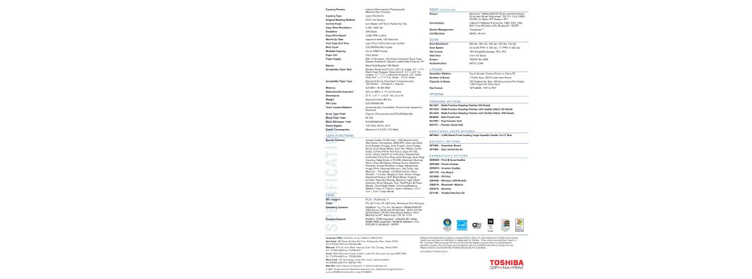 Toshiba 720/850 brochure Specifications 