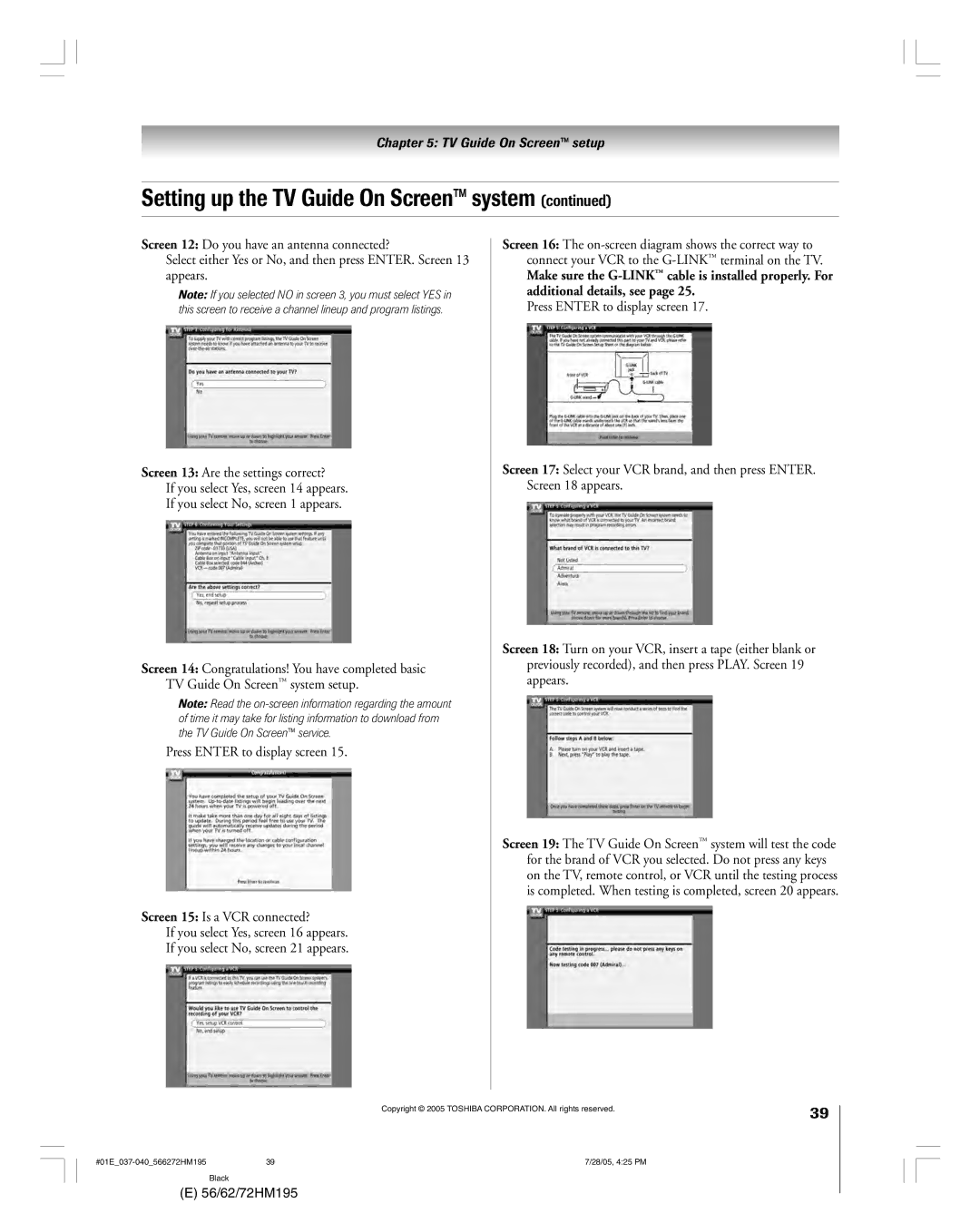 Toshiba 62HM195, 72HM195 owner manual Setting up the TV Guide On Screenª system 