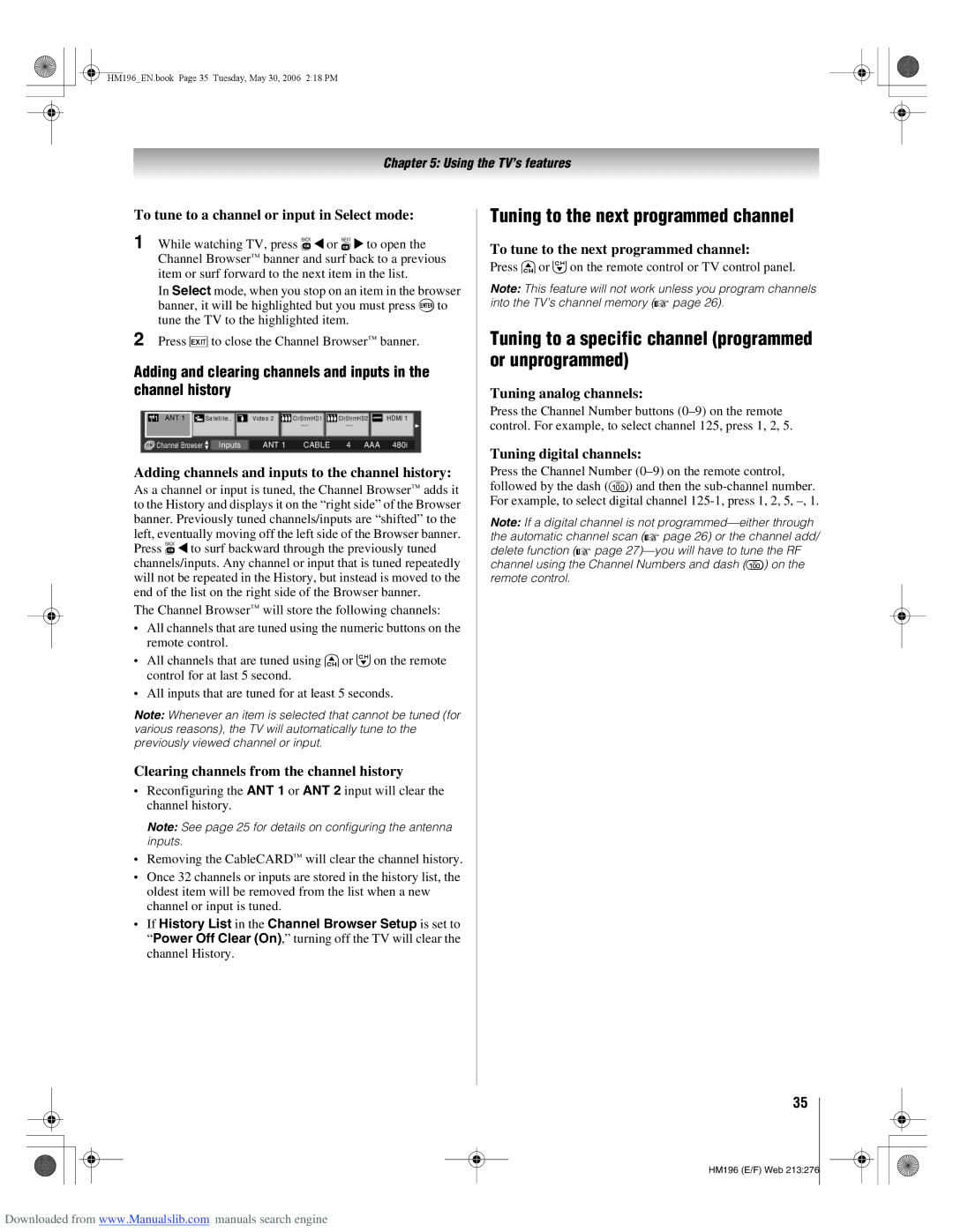 Toshiba 72HM196 manual Tuning to the next programmed channel, Tuning to a specific channel programmed or unprogrammed 