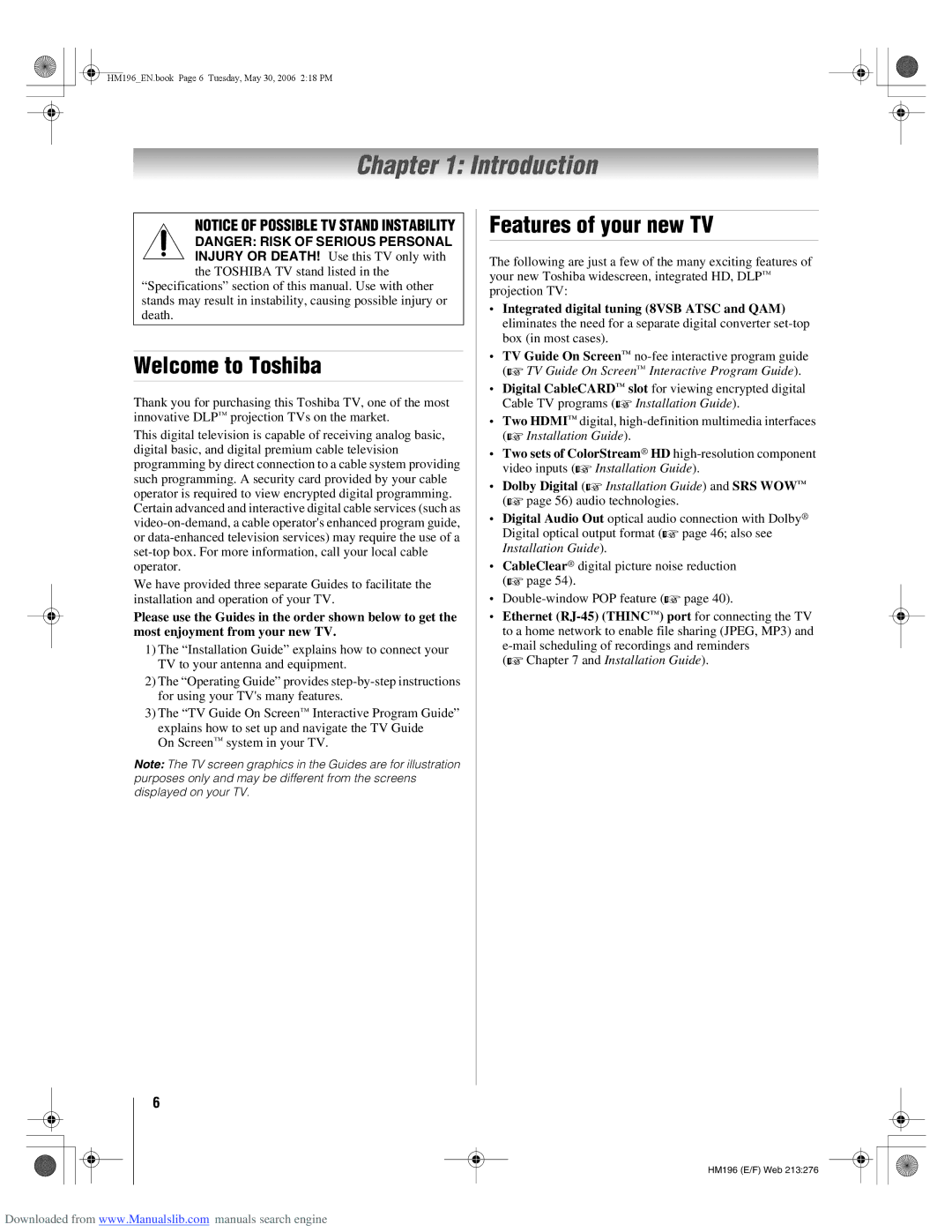 Toshiba 72HM196 manual Introduction, Welcome to Toshiba, Features of your new TV 