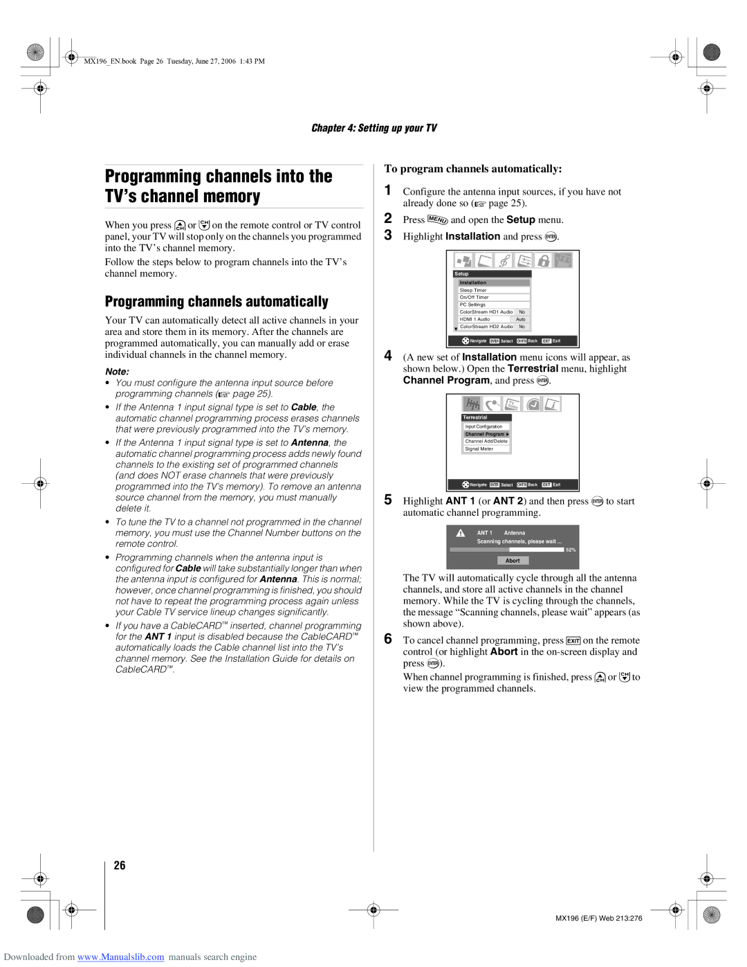 Toshiba 72MX196 manual Programming channels automatically, To program channels automatically, Channel Program 