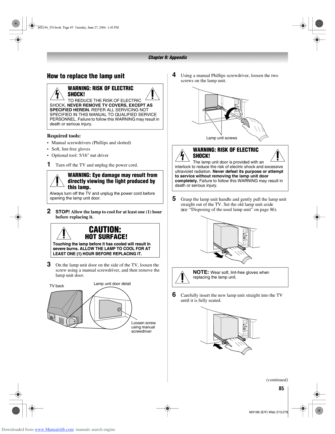 Toshiba 72MX196 manual How to replace the lamp unit, Required tools 