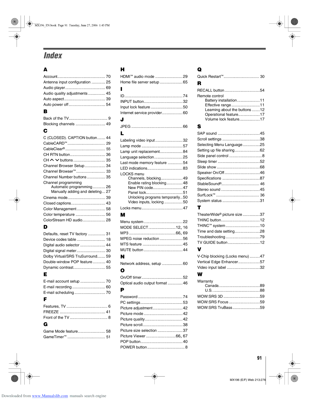 Toshiba 72MX196 manual Index, Account 