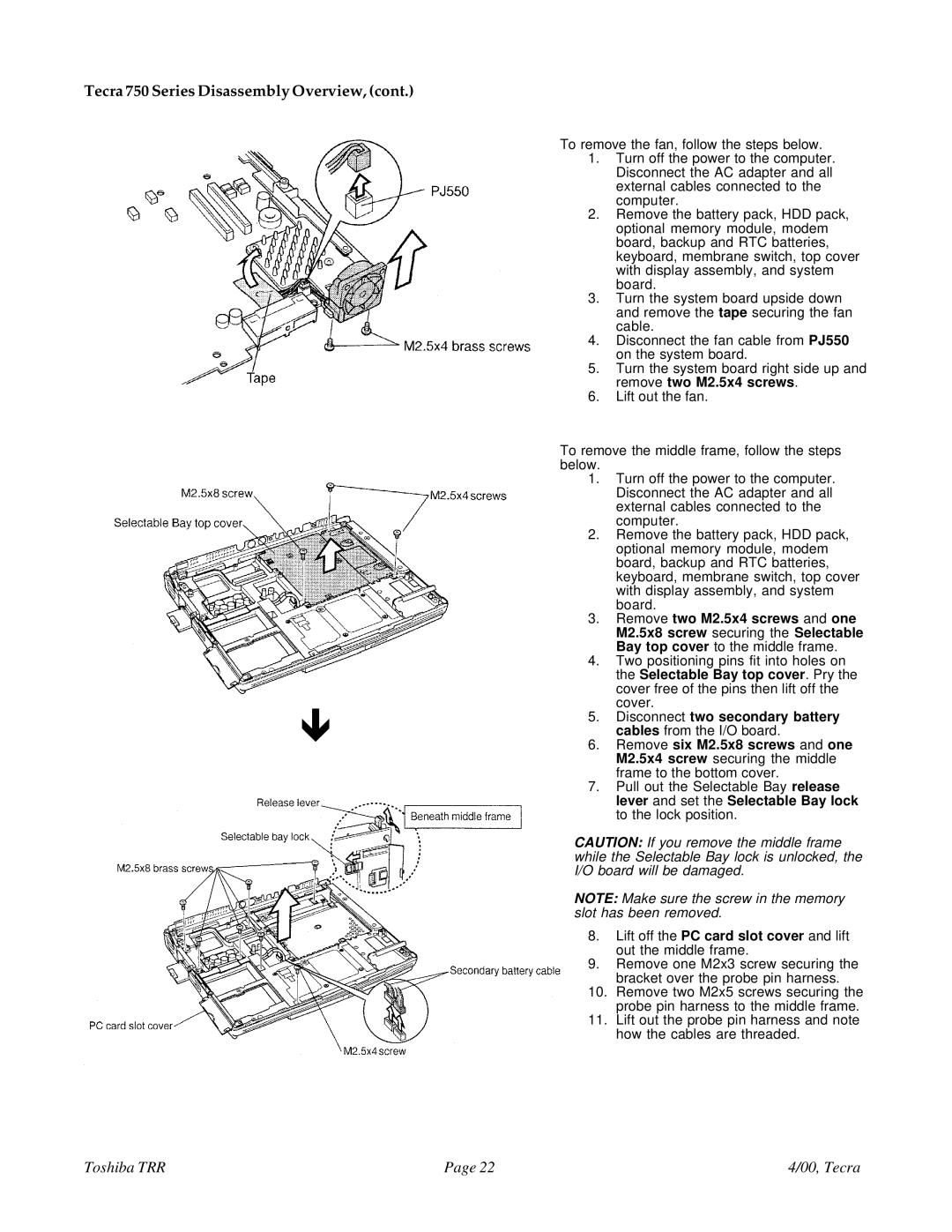 Toshiba manual Tecra 750 Series Disassembly Overview 