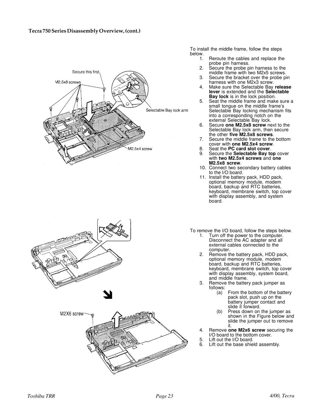 Toshiba manual Tecra 750 Series Disassembly Overview 