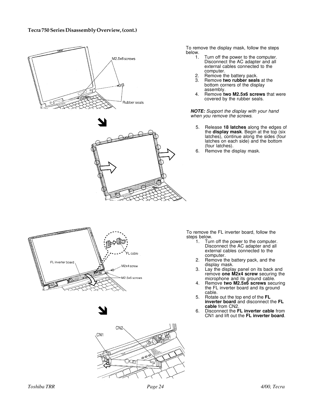 Toshiba manual Tecra 750 Series Disassembly Overview 