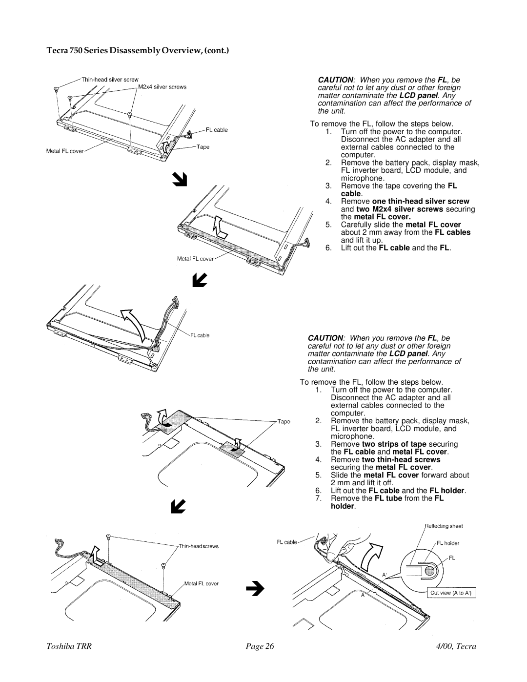 Toshiba manual Tecra 750 Series Disassembly Overview 