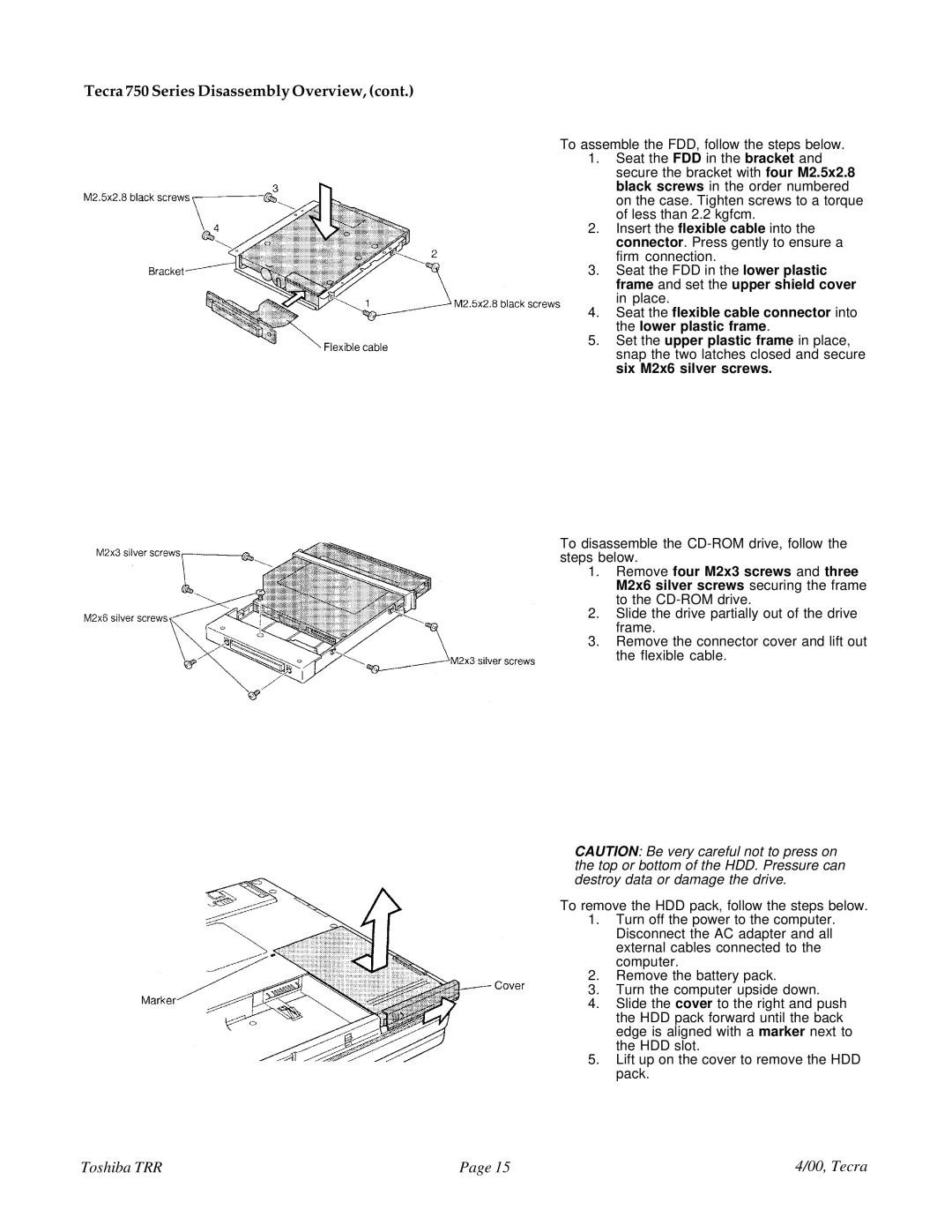 Toshiba manual Tecra 750 Series Disassembly Overview 