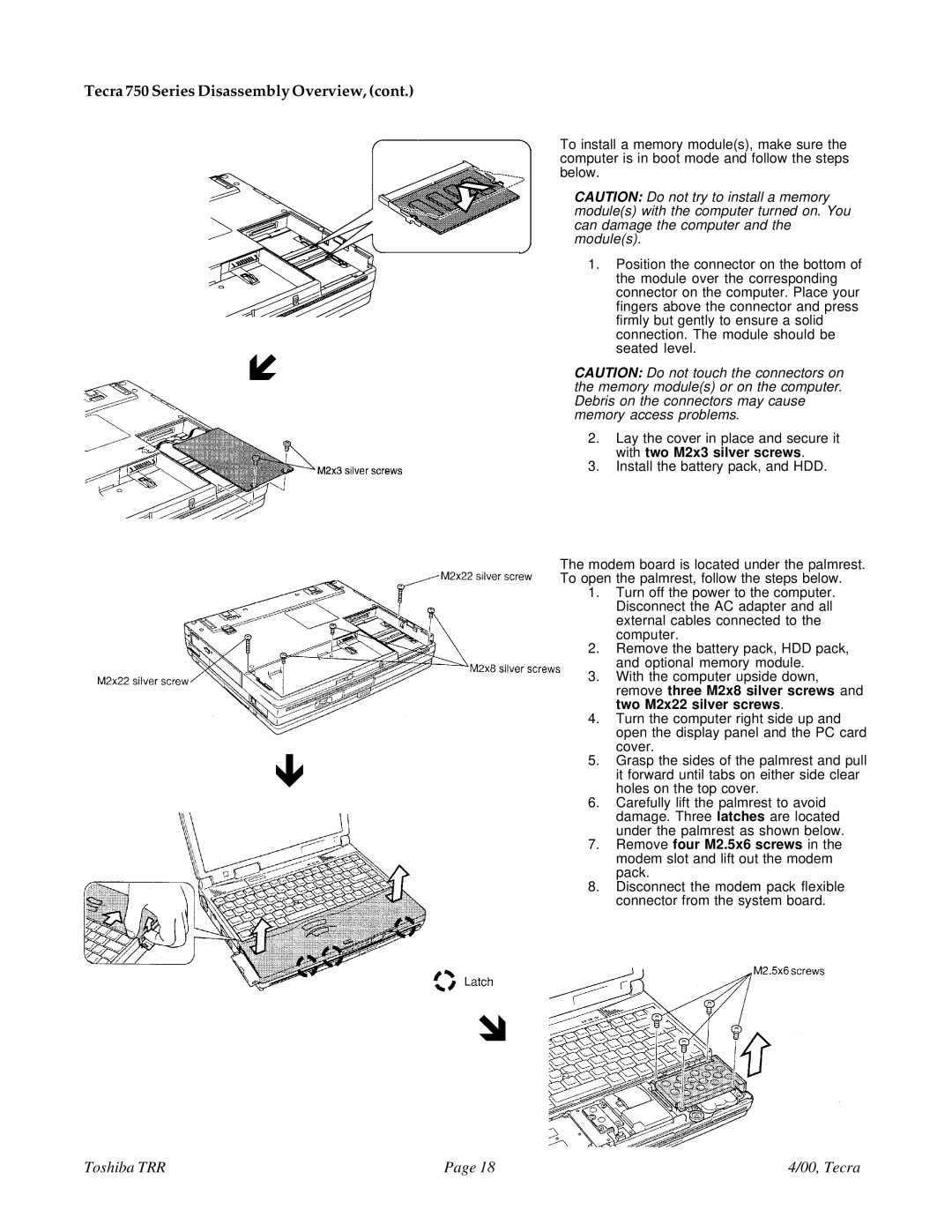 Toshiba manual Tecra 750 Series Disassembly Overview 