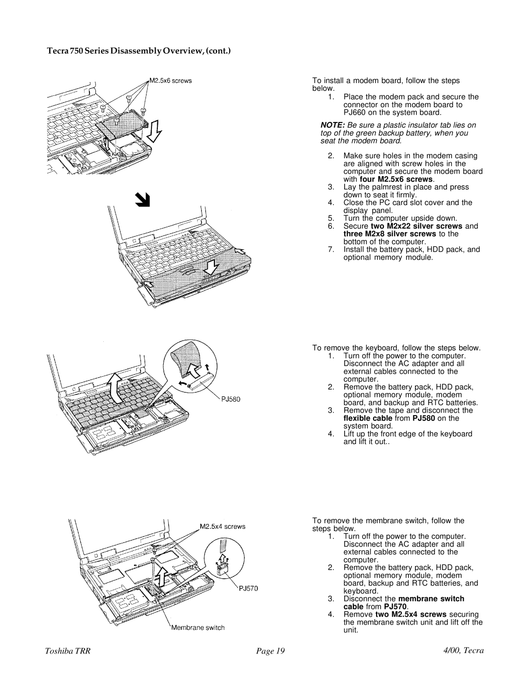 Toshiba manual Tecra 750 Series Disassembly Overview 